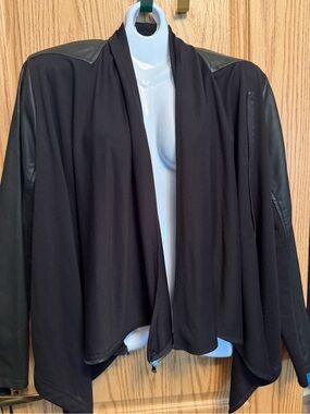Women’s XL Black Draped Jacket with Faux-Leather Sleeves